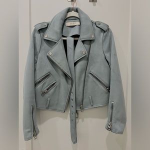 Zara Faux Suede Biker Jacket in Powder Blue